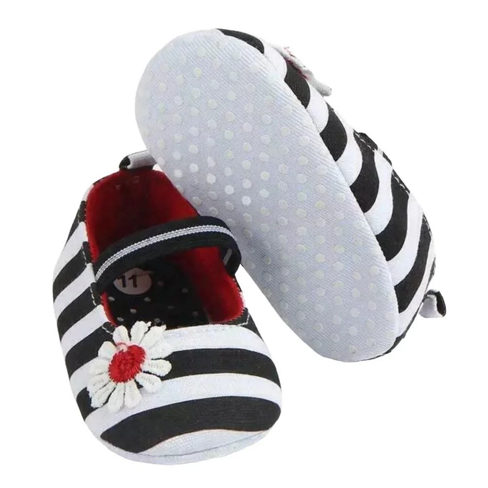 Baby Girl's No-slip Stripe‎ Flower Lovely Toddler Infant Newborn Soft Sole Shoes